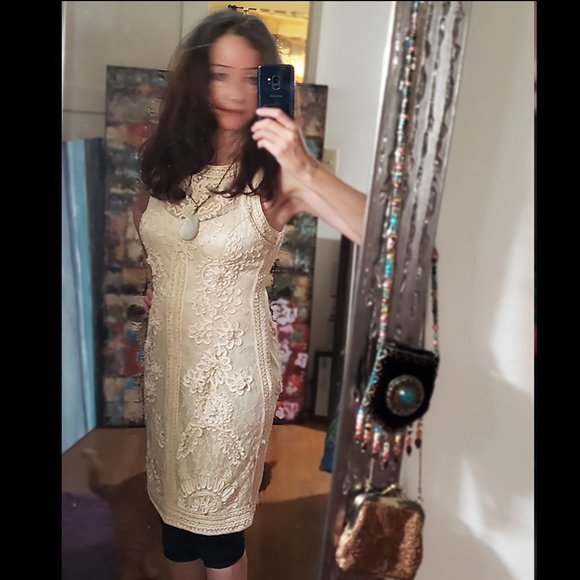 Sue Wong Dresses & Skirts - Revealing Ivory Etched Embroidered Textured Lace Hourglass Cocktail Midi Dress M